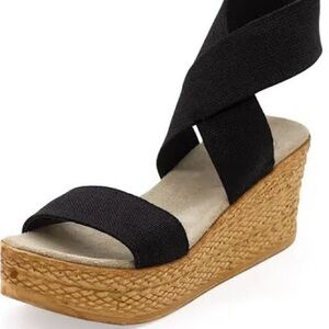 CHARLESTON SHOE CO. Black and Brown Wedge Sandals